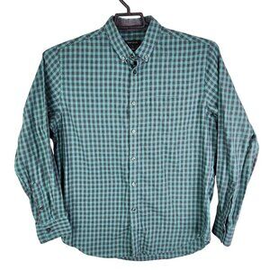 Mens Van Heusen Green & Black Checkered Shirt Long Sleeve Button Down Size M